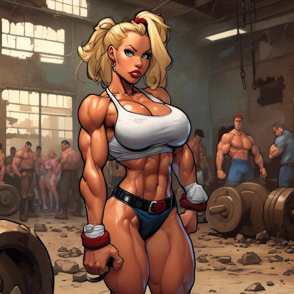 Prompt: <mymodel>Powerful street fighter in a ruined gym, gritty urban setting, muscular physique, intense and focused gaze, ripped clothing, dramatic lighting, high quality, gritty, urban, muscular, intense gaze, dramatic lighting, ruined environment