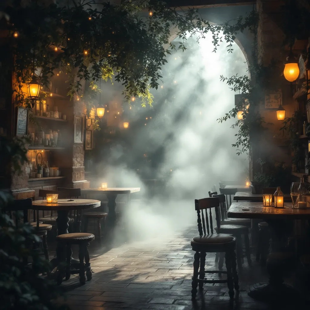 Prompt: soul mist, misty white, hovering around a cozy pub, warm and inviting ambiance, atmospheric lighting, nostalgic scenery, filled with memories, rustic wooden furniture, soft glowing lamps, evocative atmosphere, whimsical yet meaningful, capturing deep emotions, a sense of comfort and tranquility, high detail, 4K resolution, serene and reflective mood.