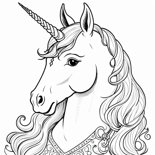 Prompt: line drawing only of a princess unicorn suitable for coloring by a child