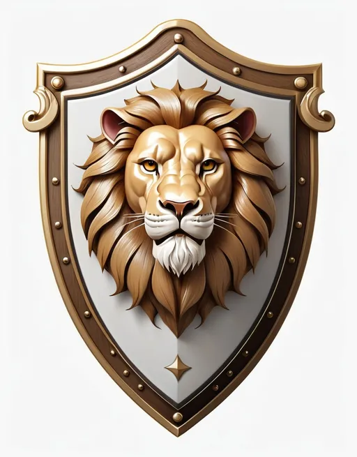 Prompt: family crest, lion shield, regal stance, high quality, white background, classic style, flat, 2d