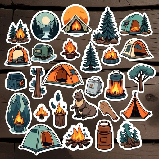 Prompt: Camping stickers 
