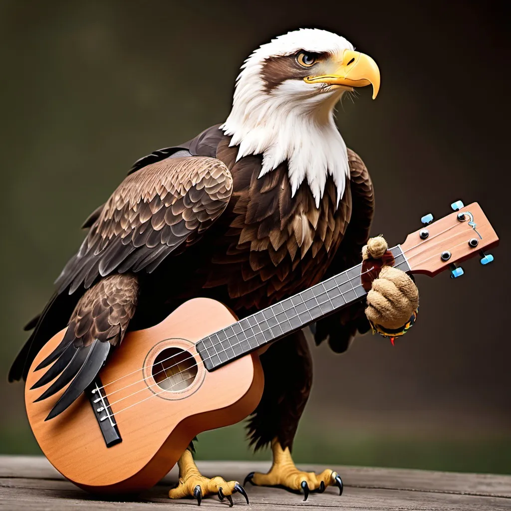 Prompt: eagle playing the ukulele and guitar