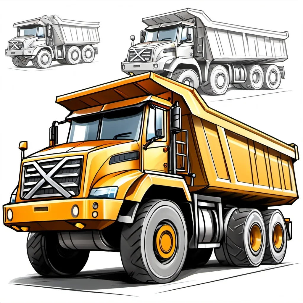 Prompt: Please draw a sketch of a mining truck