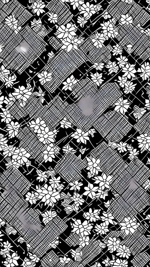 Prompt: Create a manga style black and white sashiko pattern