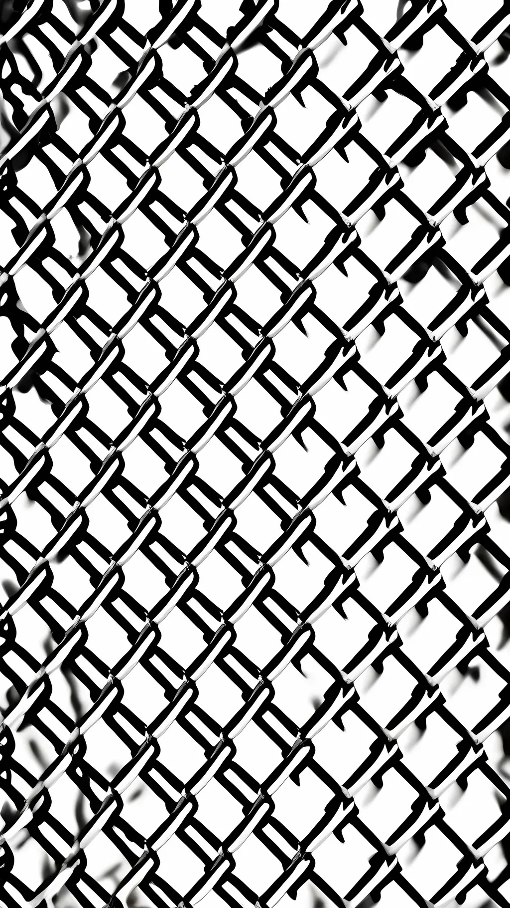 Prompt: Create a manga style black and white image of chain link fence and checkered pattern. 