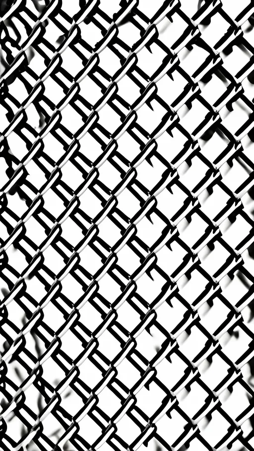 Prompt: Create a manga style black and white image of chain link fence and checkered pattern. 