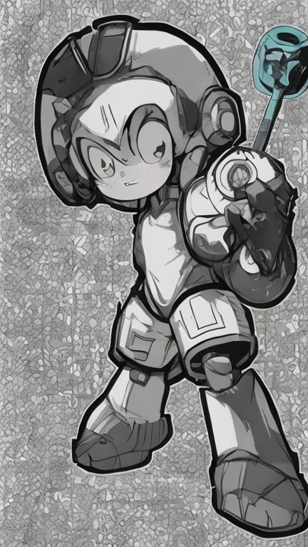 Prompt: Create a manga style  black and white QR code style patter with megaman in the white spaces 