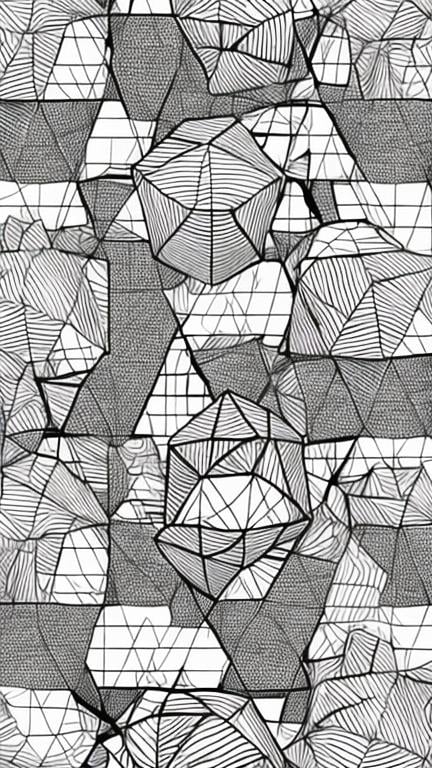 Prompt: Create a manga style black and white image of a dodecahedron pattern
