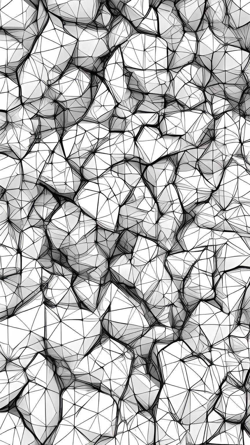 Prompt: Black and white manga style image of 3D geometric pattern 