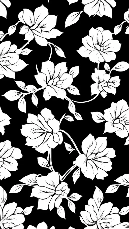 Prompt: Create a manga style black and white sashiko pattern with Japanese flowers