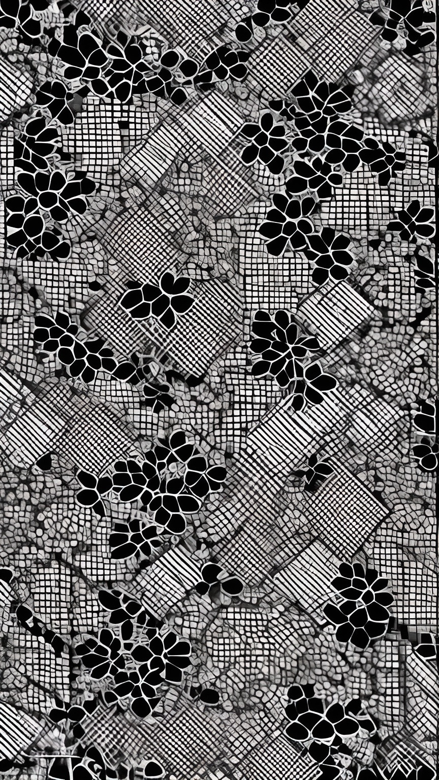 Prompt: Create a manga style black and white sashiko pattern