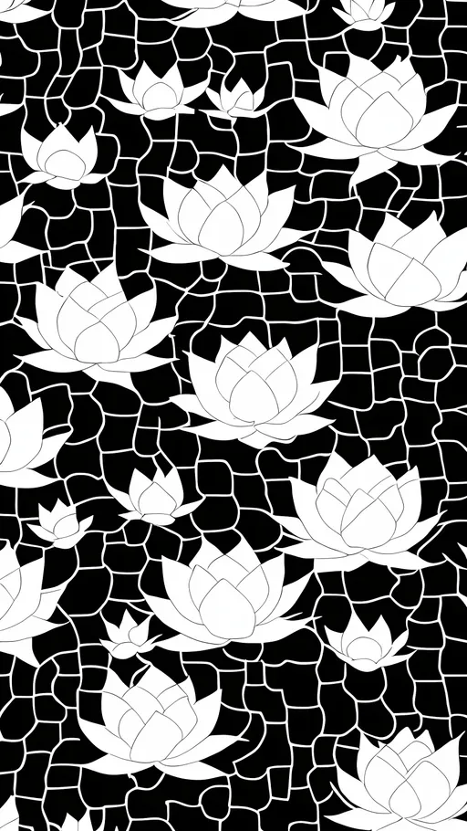 Prompt: Create a manga style black and white sashiko pattern with lotus 