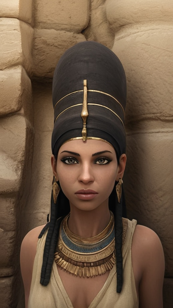 Prompt: Face on nevertari ancient egyption woman