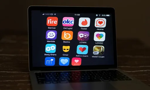 Prompt: Laptop displaying dating apps