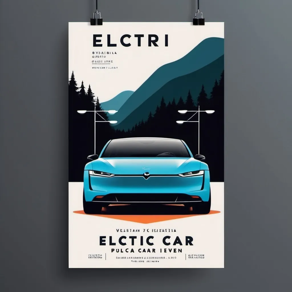 Prompt: imagine you are a professional poster designer and you create a minimalist poster for an electric car event in a small town, you must add the time and place the event will take place