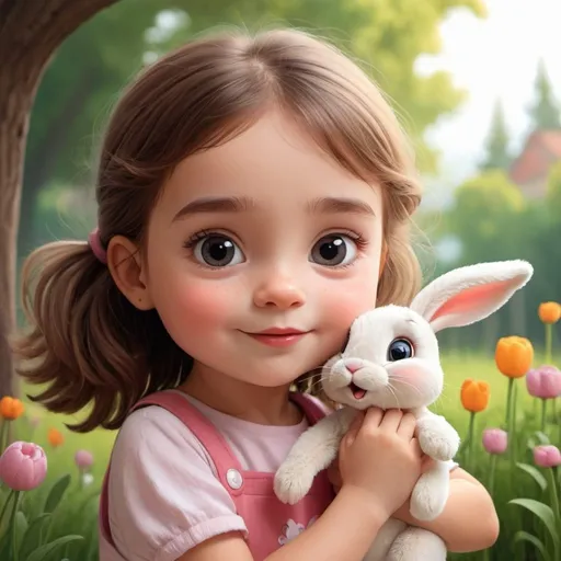 Prompt: A little girl cartoon with a bunny
