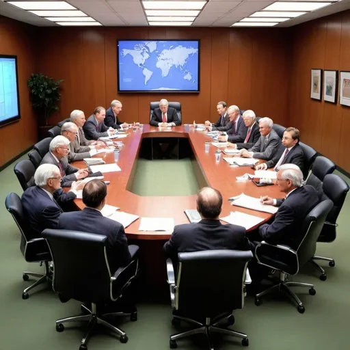 Prompt: Make me a broad colourful picture of a typical board of directors meeting in a S&P500 company today