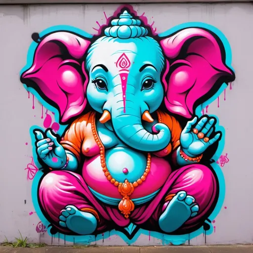 Prompt: graffiti sydney suburbs,magenta and light cyan,kawaii Ganesha portrait,pink and orange, energetic and bold, sharp edges