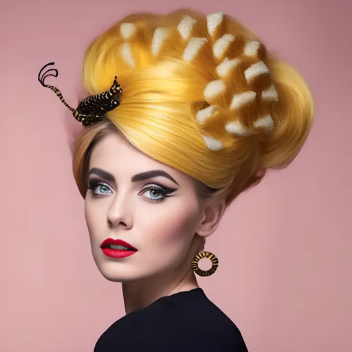 Prompt: <mymodel>1960s Woman with dyed bee-hive-hairstyle