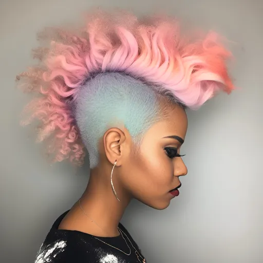 Prompt: <mymodel>afro-american Woman with dyed mohawk-rococo-hairstyle