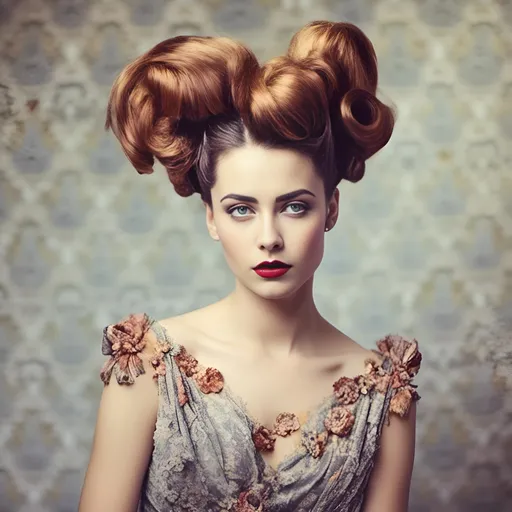 Prompt: <mymodel>1940s Woman with weird baroque hairstyle