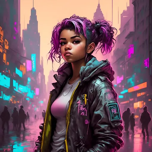 Prompt: <mymodel>a 3d render of kawaii cyberpunk-girl with a cyberpunk-city in the background,bokeh