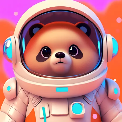 Prompt: <mymodel> a 3d render of kawaii bear wearing a space-suit on aa orange background