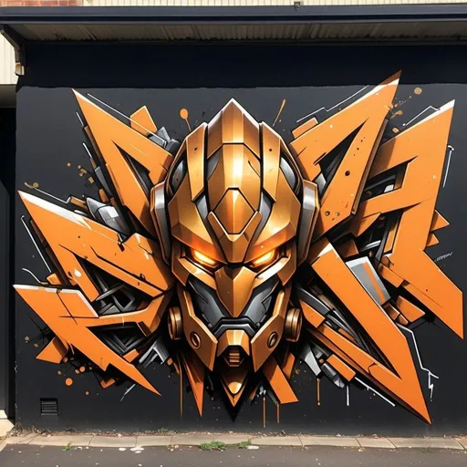 Prompt: graffiti sydney suburbs,dark gold and orange,MECHA,bronze and amber, energetic and bold, sharp edges