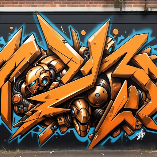 Prompt: graffiti sydney suburbs,dark gold and orange abstract MECHA-fonts,bronze and amber, energetic and bold, sharp edges