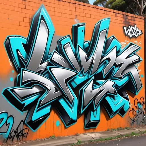 Prompt: graffiti sydney suburbs,dark silver and cyan POWER word wildstyle,steel and turquoise, energetic and bold, sharp edges