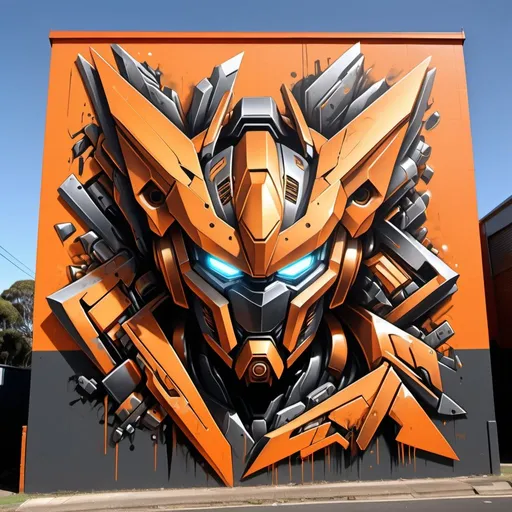 Prompt: graffiti sydney suburbs,dark gold and orange,MECHA,bronze and amber, energetic and bold, sharp edges