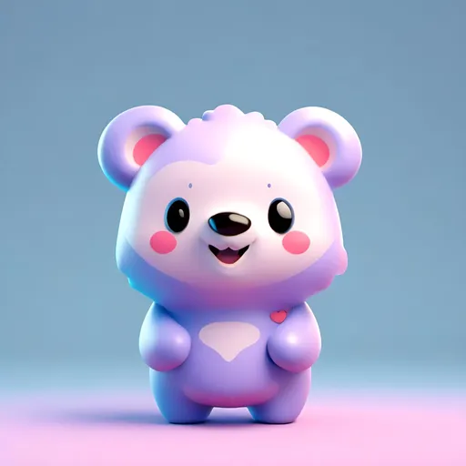 Prompt: <mymodel> a 3d render of a happy kawaii bear on a blue background