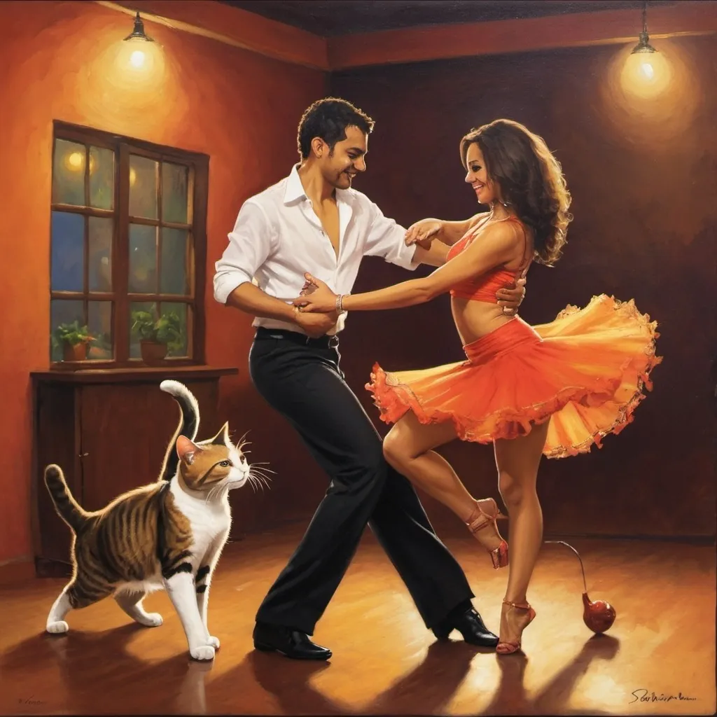 Prompt: a salsa dancer and a cat
