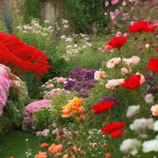Prompt: dreamy garden flowers in red