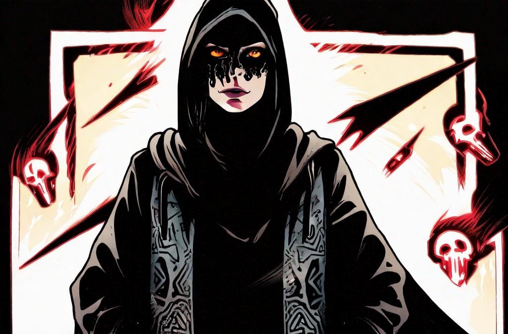 Prompt: A woman in a black hoodie and a black bandana with the powers to necromancer

