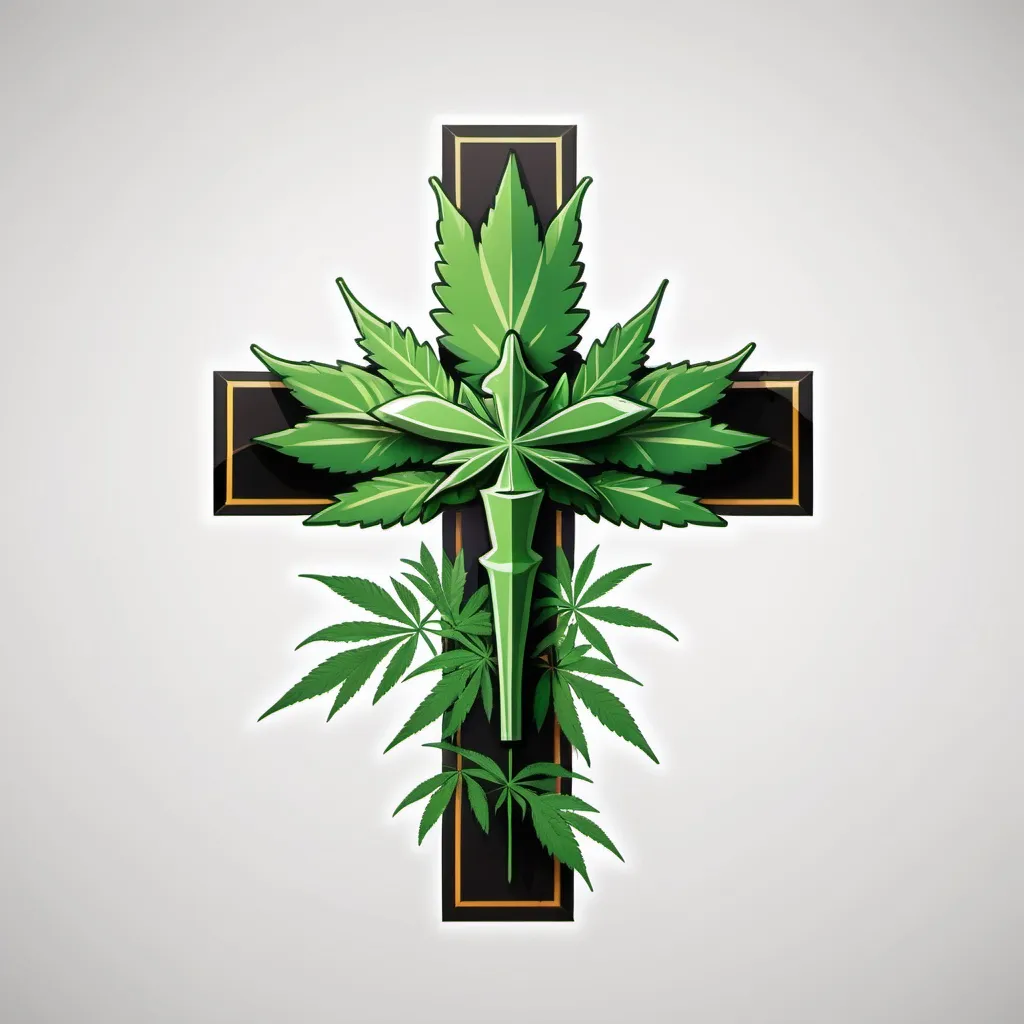 Prompt: Animated Christian cross with cannabis leaf