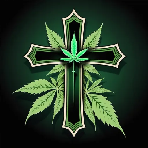 Prompt: Animated Christian cross with cannabis leaf