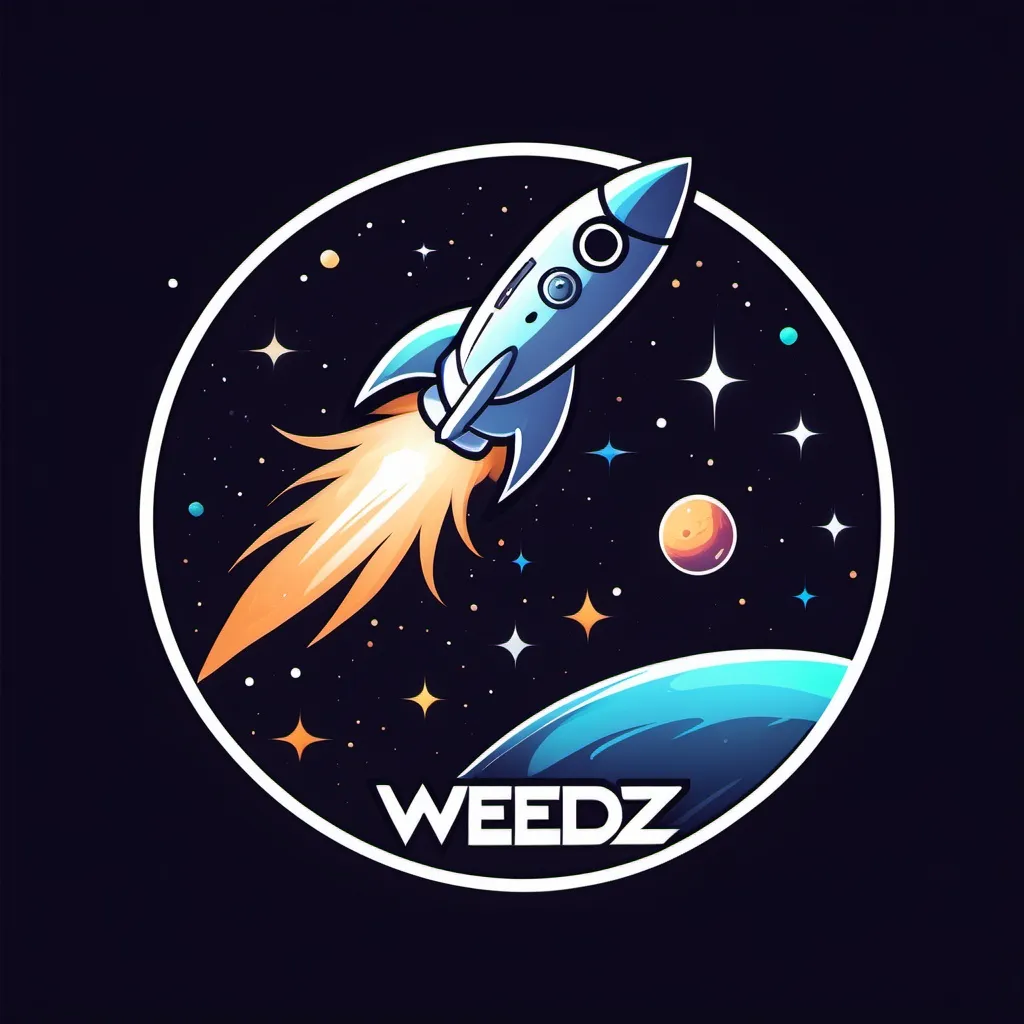 Prompt: WEEDZ company logo. Anime style. deep outer-space. comet.