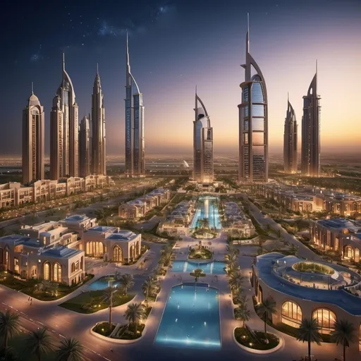 Prompt: Create a stunning, futuristic landscape size image of the Arjan Dubai Community. 
