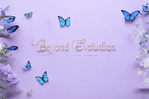 Prompt: (accurately spelled text "Beyond Evolution"), minimalism style, pastel color scheme, (delicate light purple), elegant design, gentle elements, intricate blue butterflies, soft textures, tranquility, modern aesthetics, serene atmosphere, high quality, 4K.