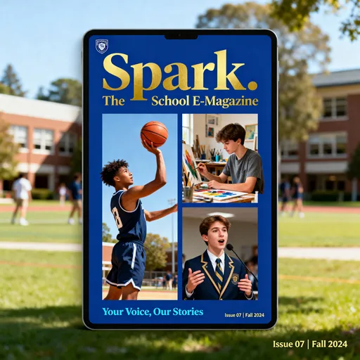 Prompt: a cover page of school's e magazine
