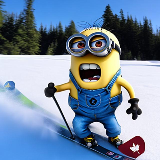 Prompt: minion qui fait du ski de fond au canada au Québec vue de loin pour format 16:9 adapté fond teams