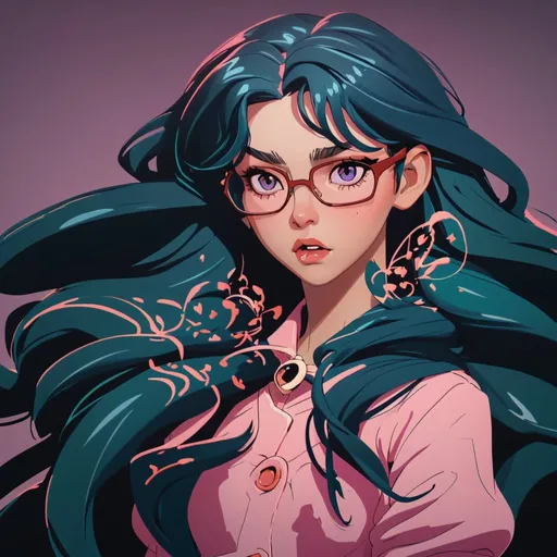 Prompt: beautiful girl with long hair with glasses on her face