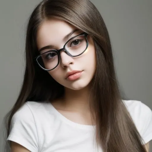 Prompt: beautiful girl with long hair with glasses on her face