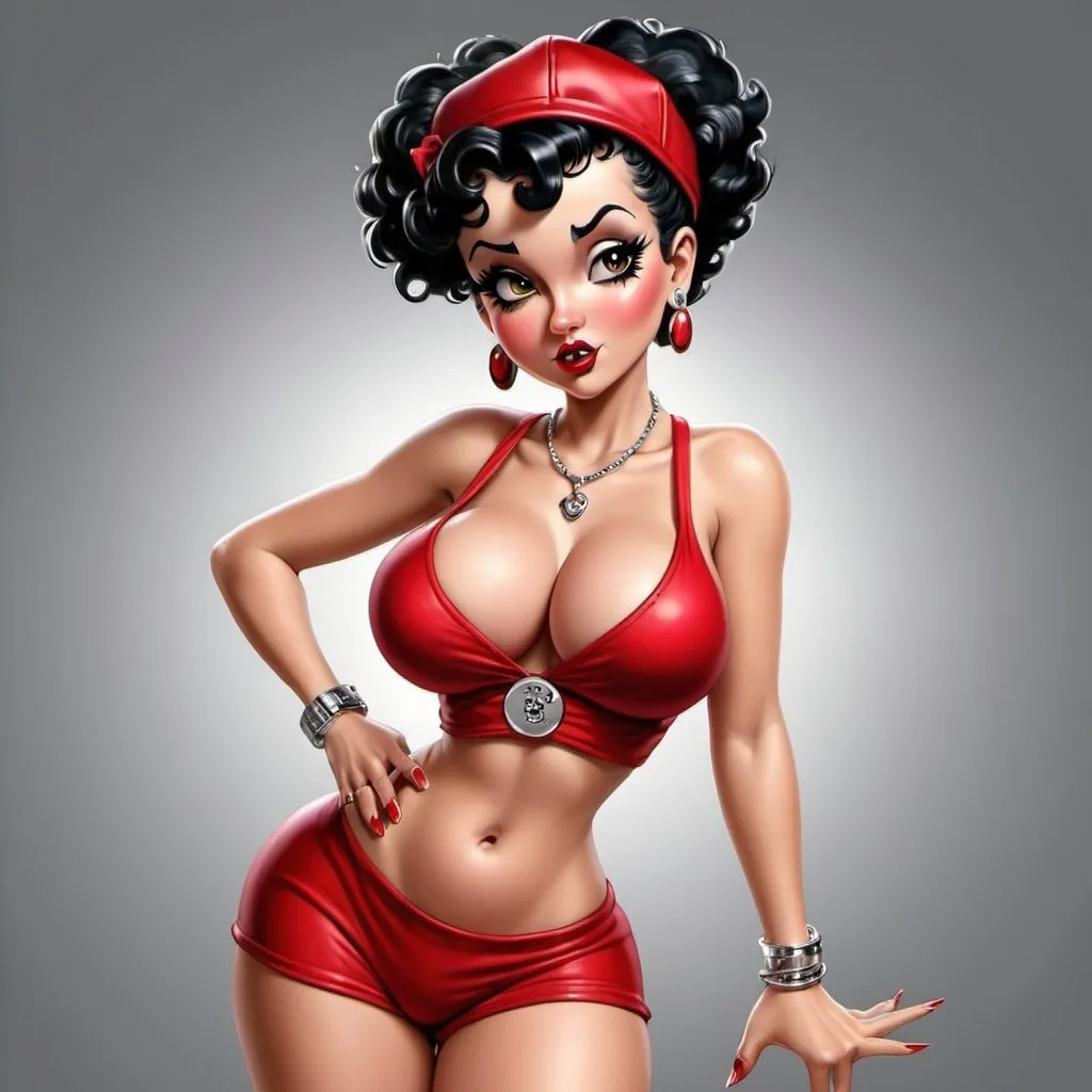 Prompt: Betty boop hip-hop character female with extra large revealing cleavage 