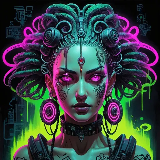 Prompt: Sedusa Adornment graffiti art print cyberpunk neon