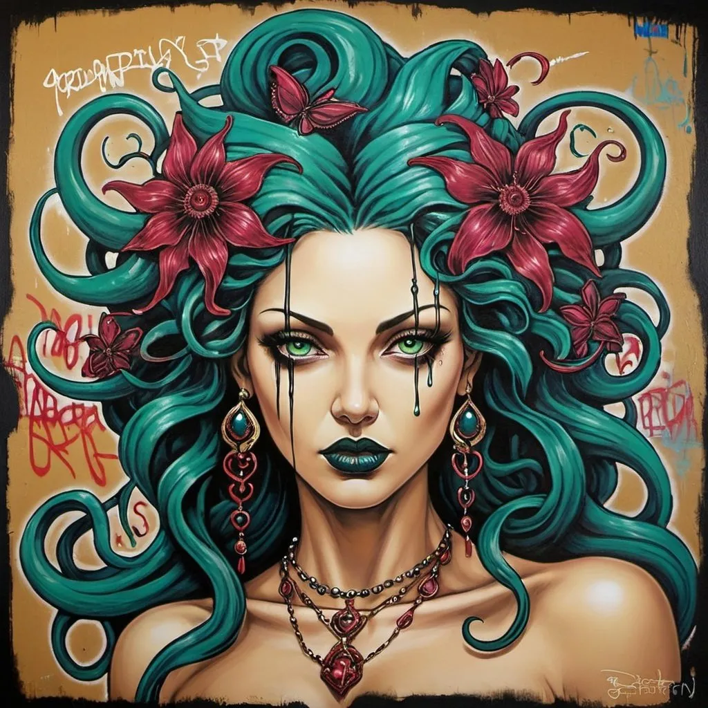 Prompt: Sedusa Adornment graffiti art print