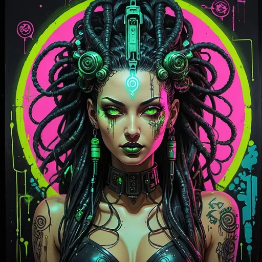 Prompt: Sedusa Adornment graffiti art print cyberpunk neon