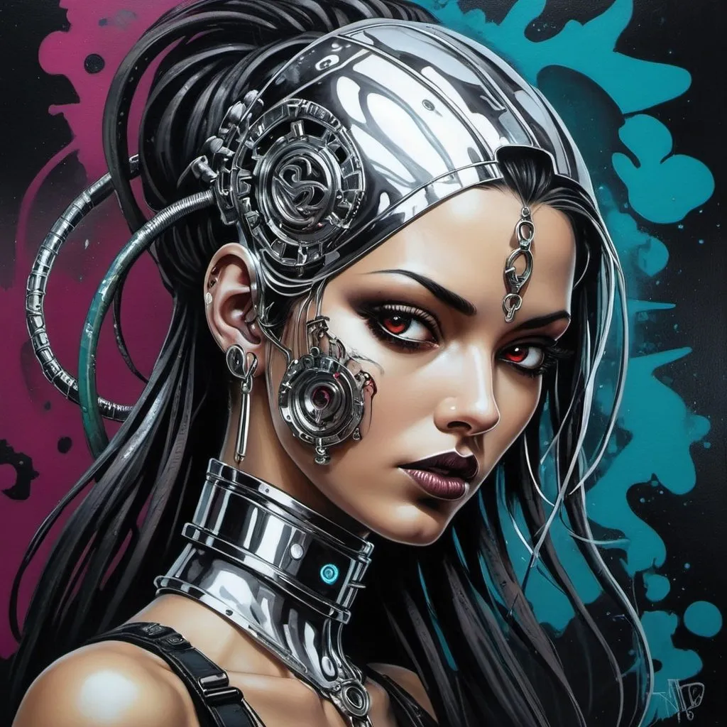 Prompt: Sedusa Adornment graffiti art print cyberpunk chrome 
