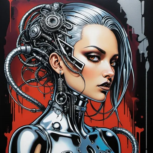 Prompt: Sedusa Adornment graffiti art print cyberpunk chrome 
